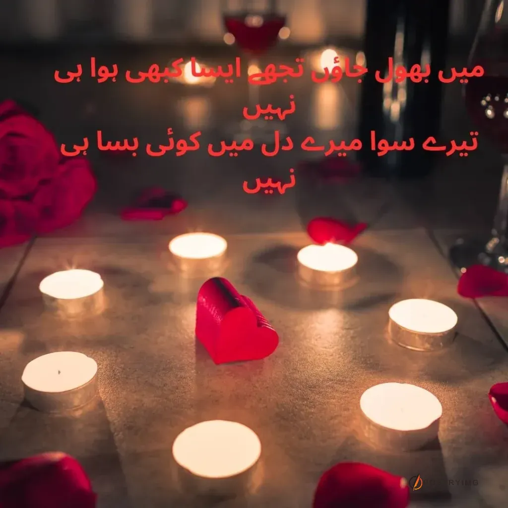 light and rose in water with romantic urdu shayari